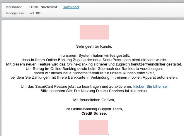 Phishing-Mail im HTML-Format